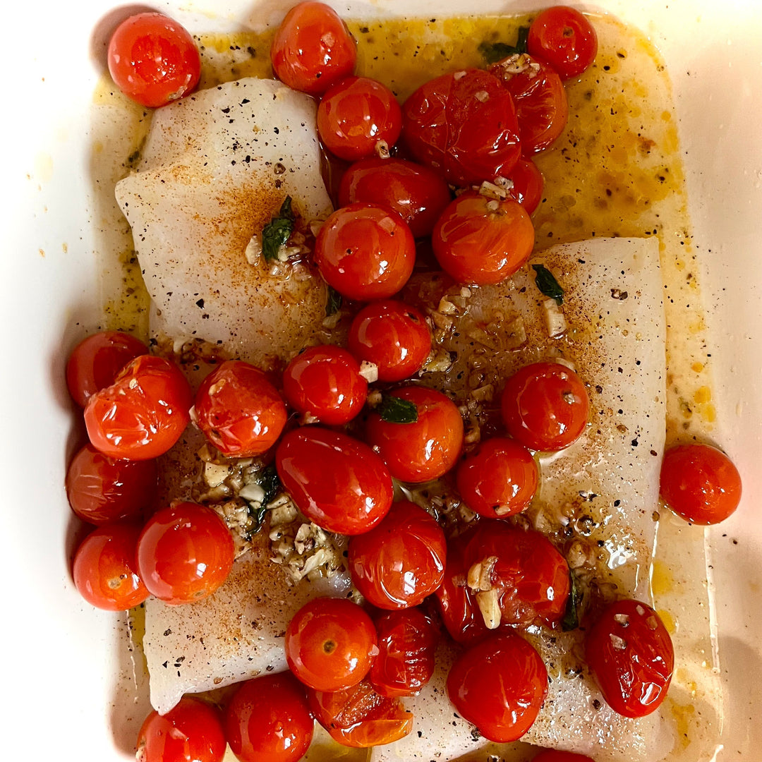 Baked Cod with Burst Cherry Tomatoes